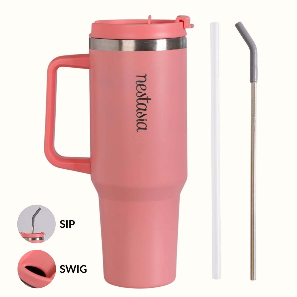 GripSip 40 Insulated Tumbler Bottle With Side Handle Living Coral Pop 1200ml Nestasia