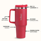 GripSip 40 Insulated Tumbler Bottle With Side Handle Rich Crimson Red 1200ml Nestasia