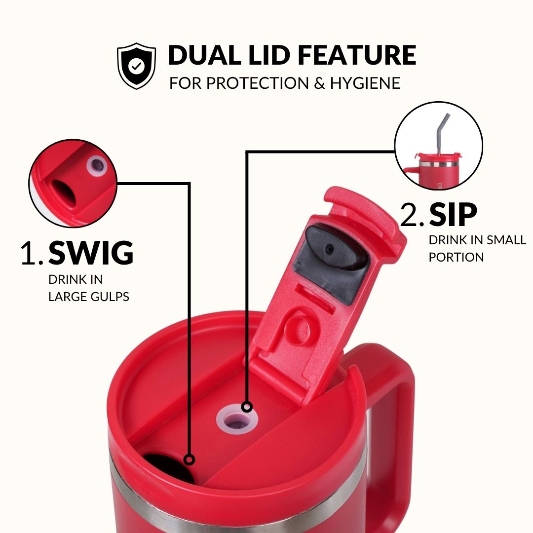 GripSip 40 Insulated Tumbler Bottle With Side Handle Rich Crimson Red 1200ml Nestasia