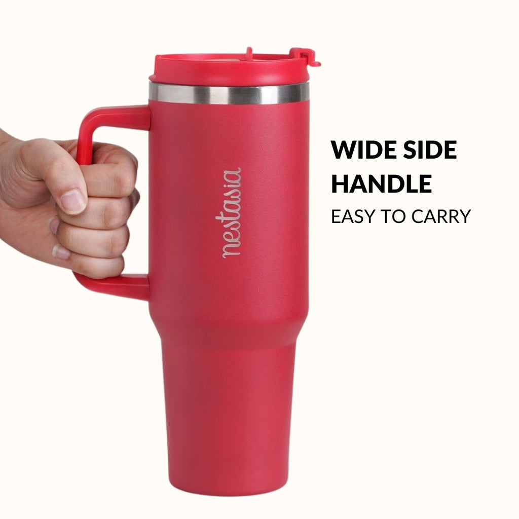 GripSip 40 Insulated Tumbler Bottle With Side Handle Rich Crimson Red 1200ml Nestasia