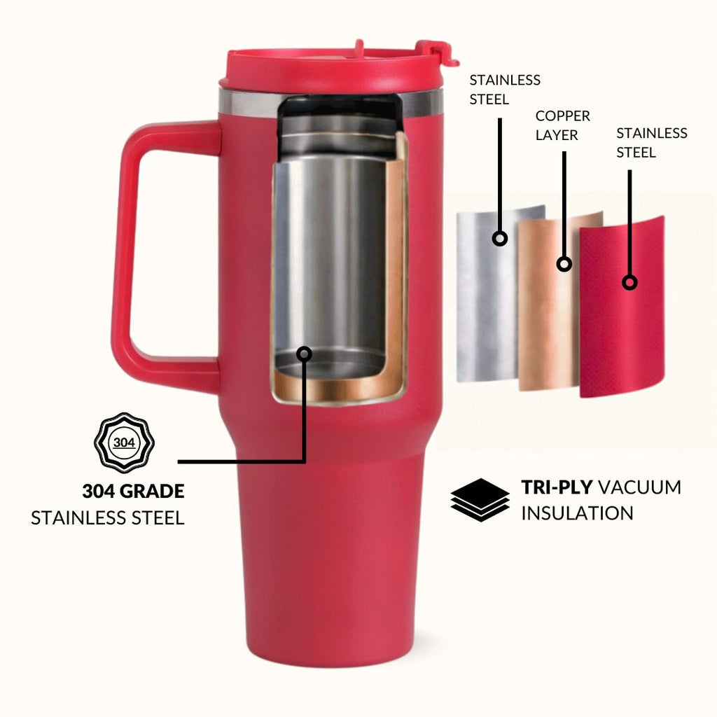 GripSip 40 Insulated Tumbler Bottle With Side Handle Rich Crimson Red 1200ml Nestasia