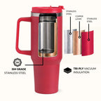 GripSip 40 Insulated Tumbler Bottle With Side Handle Rich Crimson Red 1200ml Nestasia