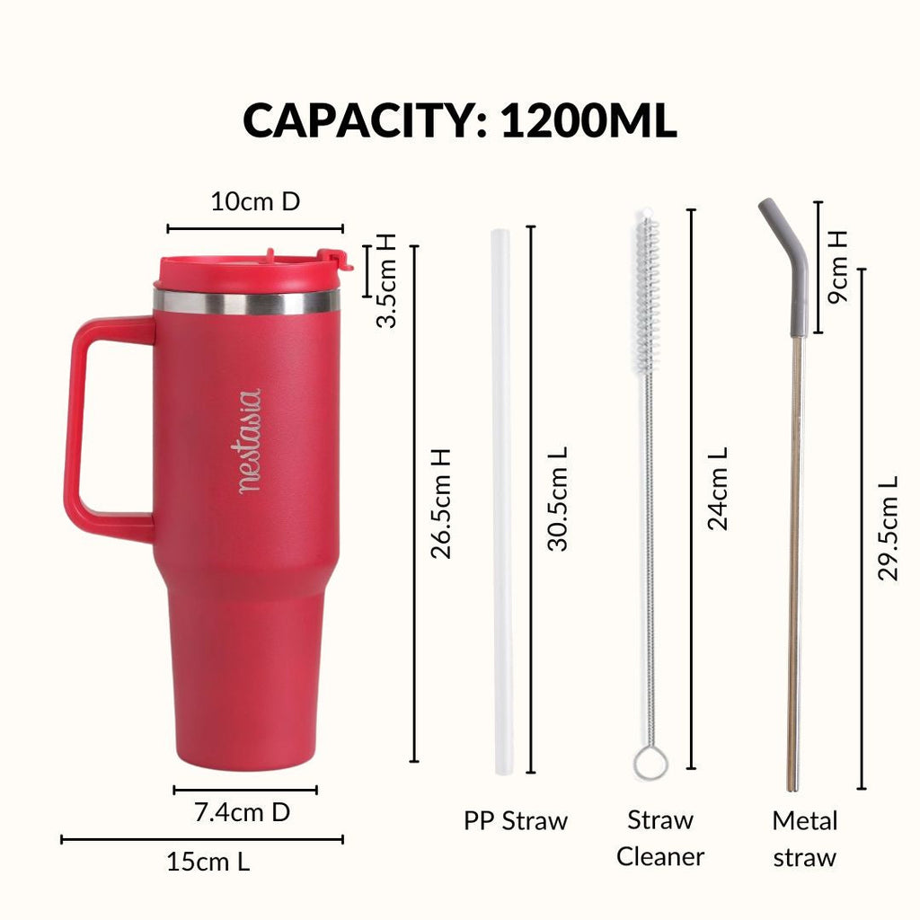 GripSip 40 Insulated Tumbler Bottle With Side Handle Rich Crimson Red 1200ml Nestasia