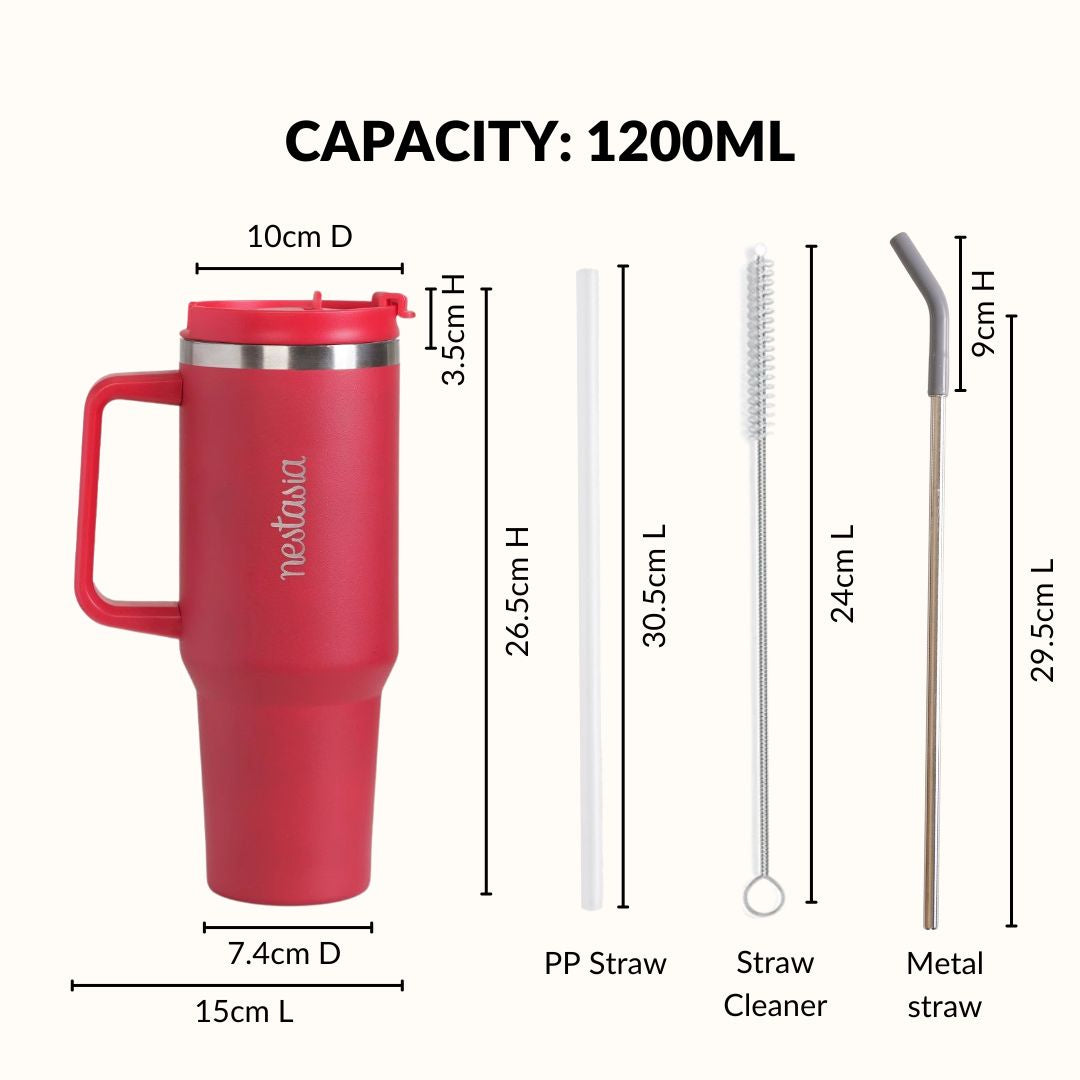 GripSip 40 Insulated Tumbler Bottle With Side Handle Rich Crimson Red 1200ml Nestasia