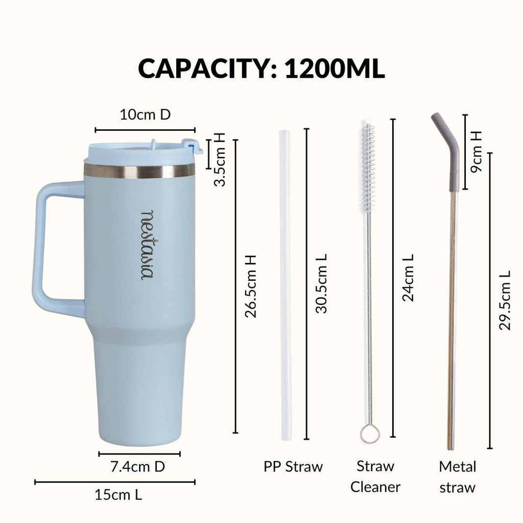 GripSip 40 Insulated Tumbler Bottle With Side Handle Baby Blue Jay 1200ml Nestasia
