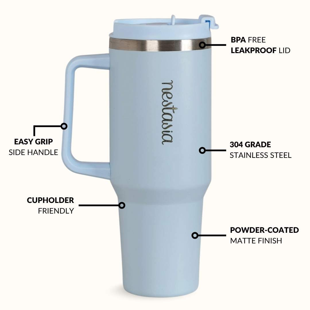 GripSip 40 Insulated Tumbler Bottle With Side Handle Baby Blue Jay 1200ml Nestasia