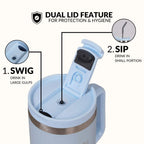 GripSip 40 Insulated Tumbler Bottle With Side Handle Baby Blue Jay 1200ml Nestasia