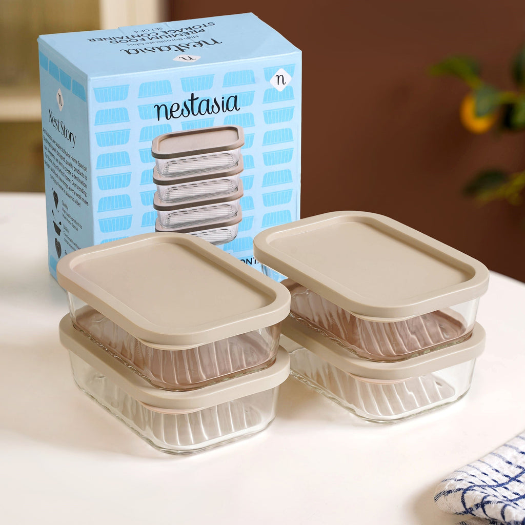 Groovo Food Storage Container Beige Set Of 4 520ml Nestasia