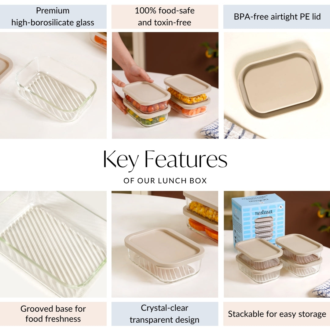 Groovo Food Storage Container Beige Set Of 4 520ml Nestasia