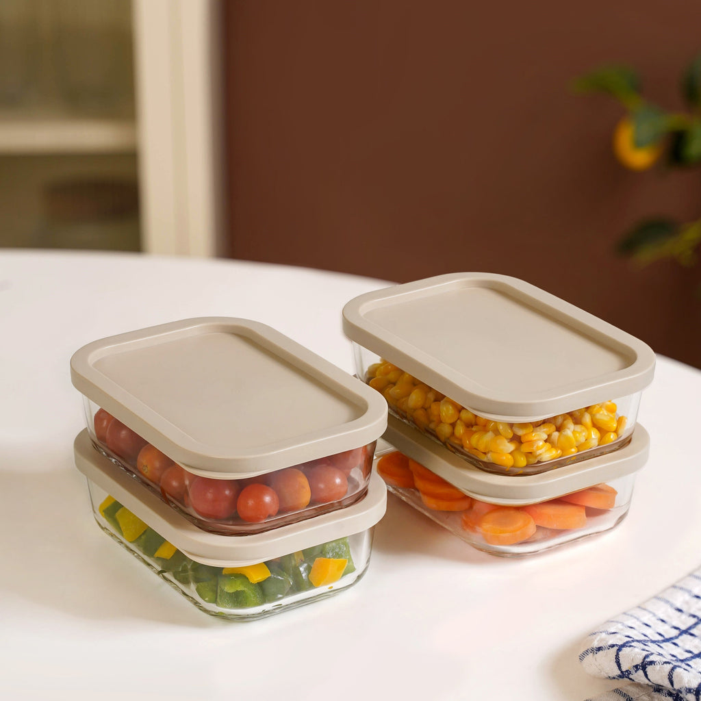Groovo Food Storage Container Beige Set Of 4 520ml Nestasia