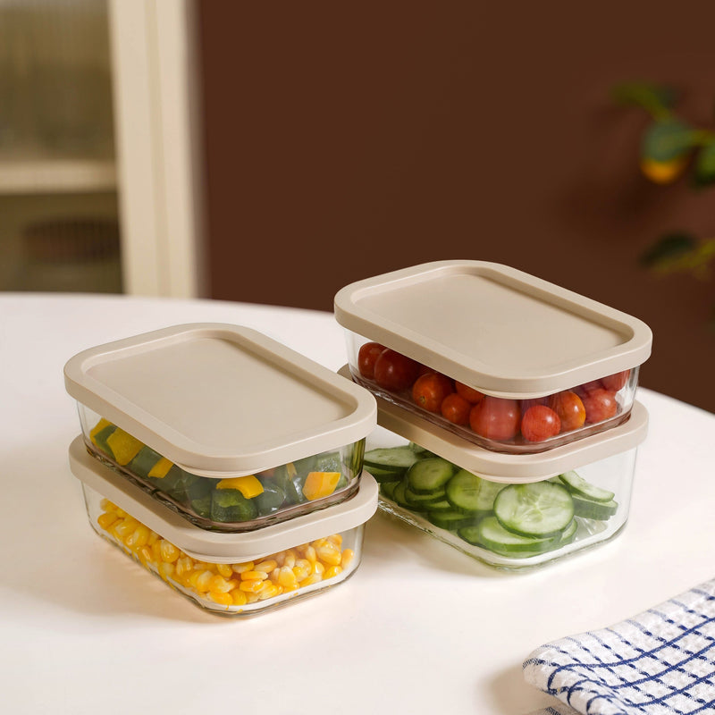 Groovo Multipurpose Storage Container Set Of 4 Beige M 520ml L 750ml Nestasia
