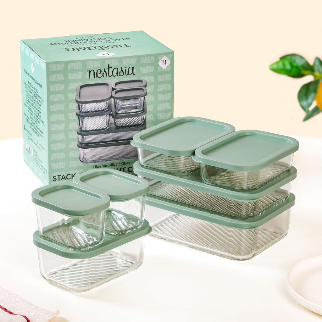 Groovo Stack On Storage Container Sage Green Set Of 7 S 310ml M 520ml L 750ml XL 1200ml XXL 1700ml Nestasia