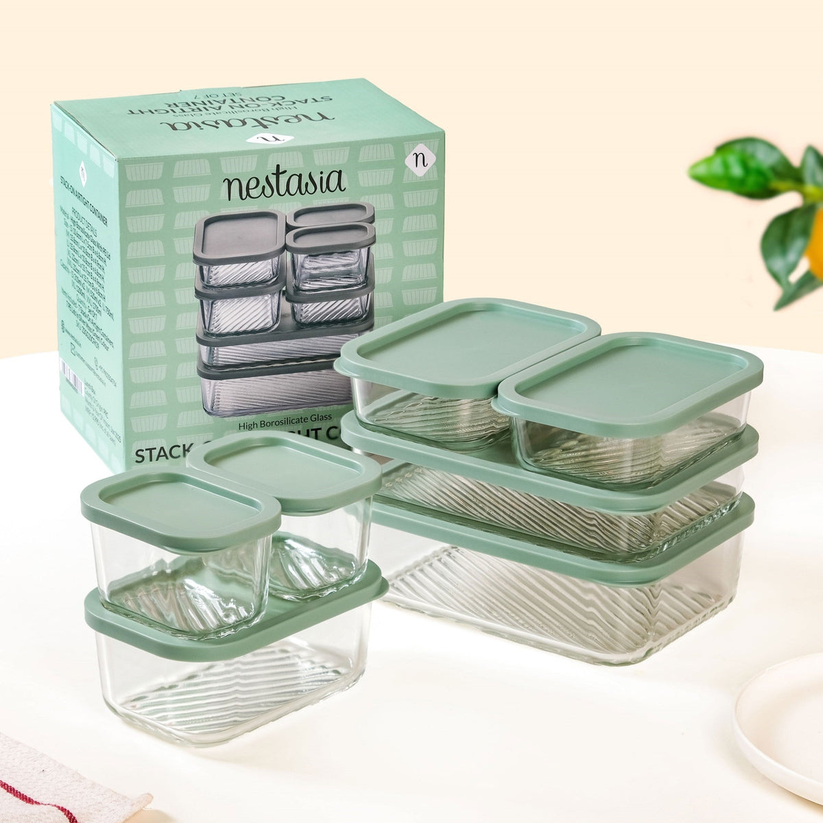 Groovo Stack On Storage Container Sage Green Set Of 7 S 310ml M 520ml L 750ml XL 1200ml XXL 1700ml Nestasia