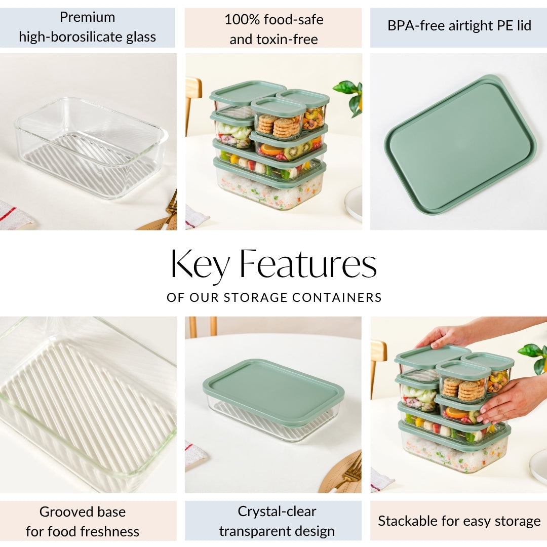 Groovo Stack On Storage Container Sage Green Set Of 7 S 310ml M 520ml L 750ml XL 1200ml XXL 1700ml Nestasia
