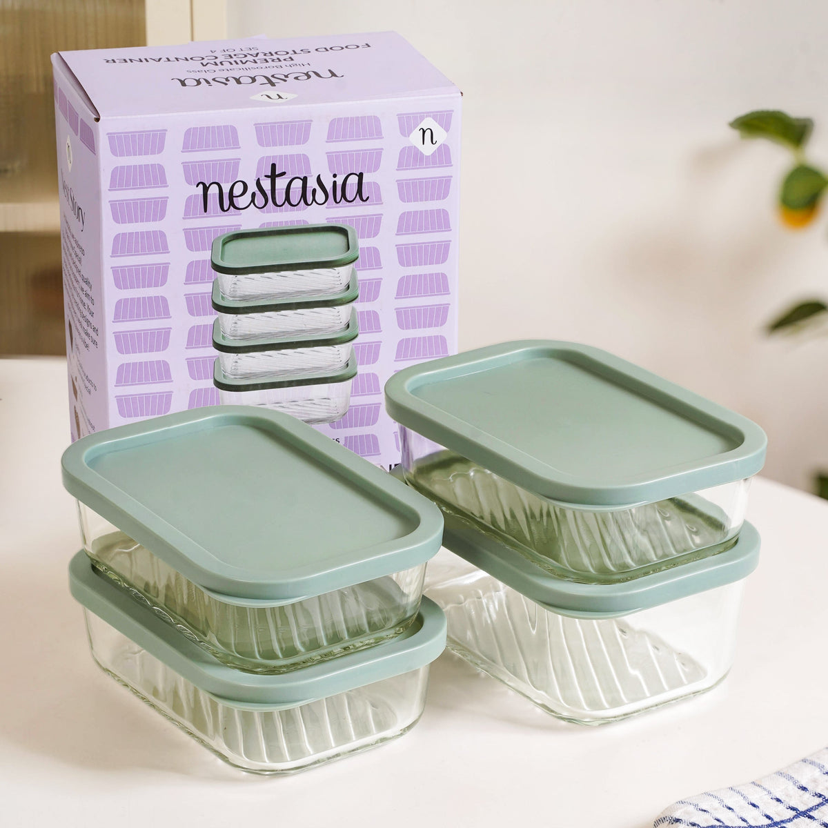Groovo Storage Container Set Of 4 Sage Green M 520ml L 750ml Nestasia
