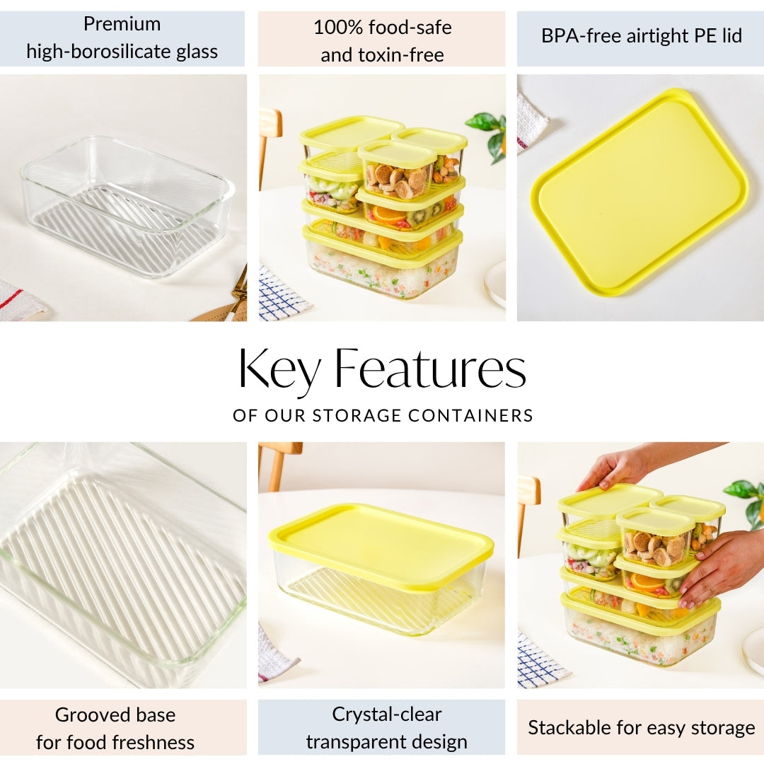 Groovo Stack On Airtight Container Set Of 7 S 310ml M 520ml L 750ml XL 1200ml XXL 1700ml Nestasia