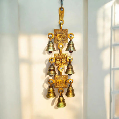 Brass Laxmi Ganesh Idols with Hanging Bell and Diya Set | Handcrafted Pooja Gift Combo for Diwali, Housewarming & Home Temple Decor | Gift Hamper