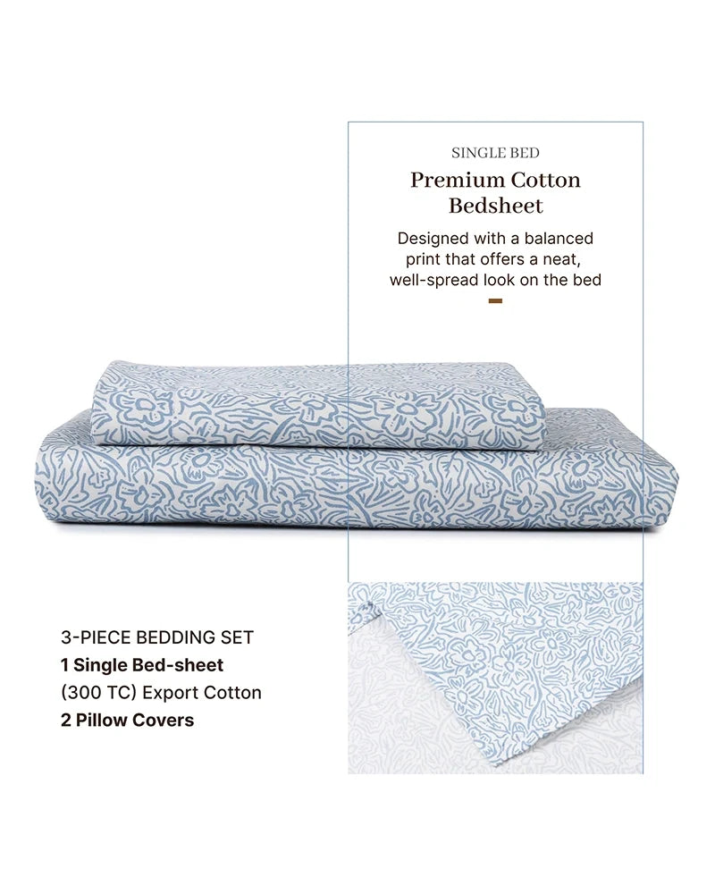 Premium Cotton Single Bedsheet 300 TC with Pillow Cover