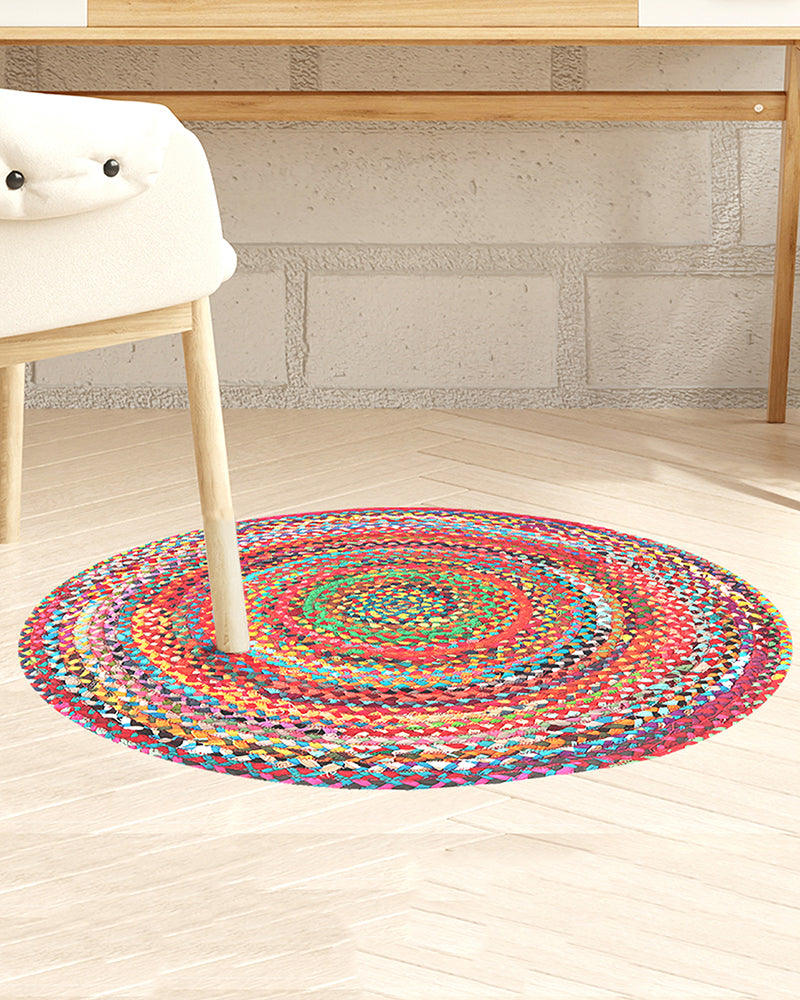Handwoven Multicolor Round Jute Carpet For Dining Area
