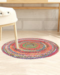 Handwoven Multicolor Round Jute Carpet For Dining Area