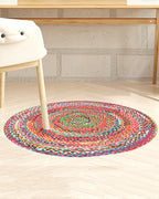 Handwoven Multicolor Round Jute Carpet For Dining Area