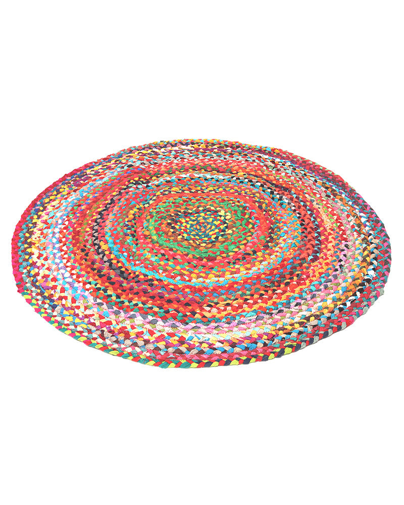 Handwoven Multicolor Round Jute Carpet For Dining Area