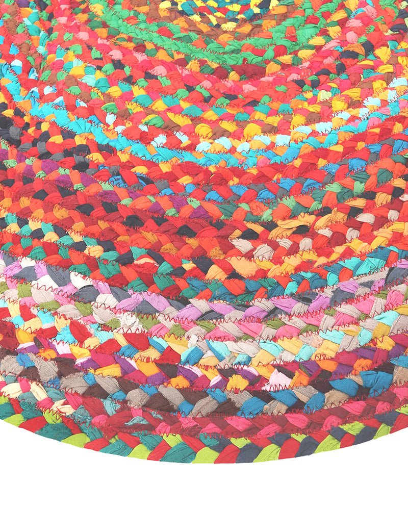 Handwoven Multicolor Round Jute Carpet For Dining Area