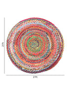 Handwoven Multicolor Round Jute Carpet For Dining Area