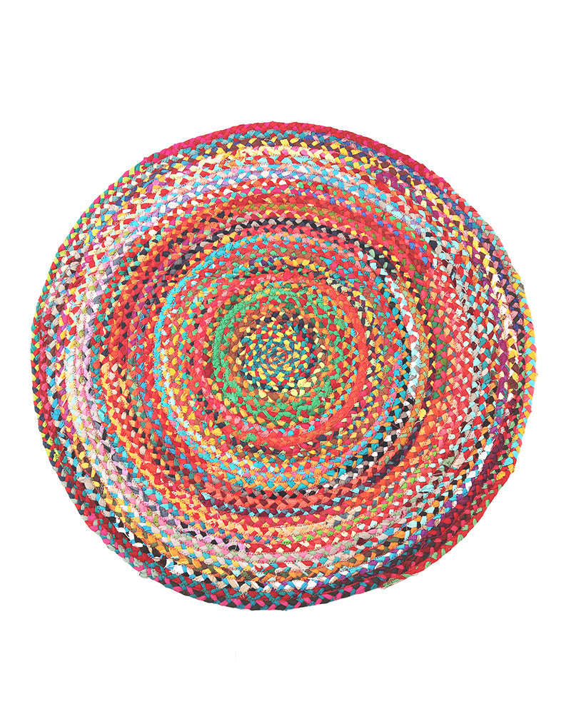 Handwoven Multicolor Round Jute Carpet For Dining Area
