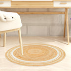 Rustic White Round Jute Carpet For Bedroom Interior