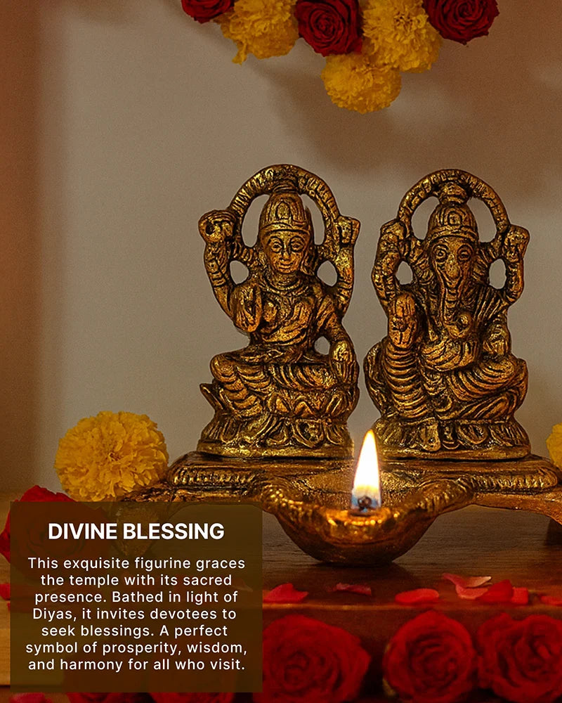 HABERE INDIA Laxmi Ganesha Idol with Diya, Decorative God Idol Showpiece for Pooja