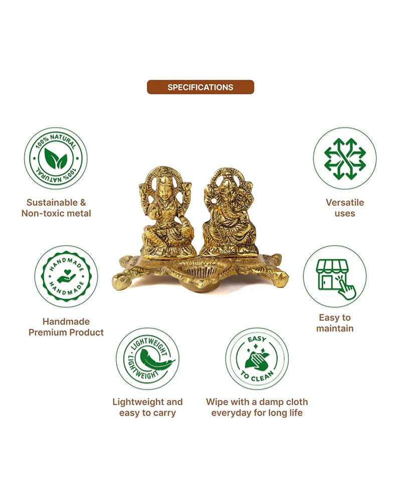 HABERE INDIA Laxmi Ganesha Idol with Diya, Decorative God Idol Showpiece for Pooja