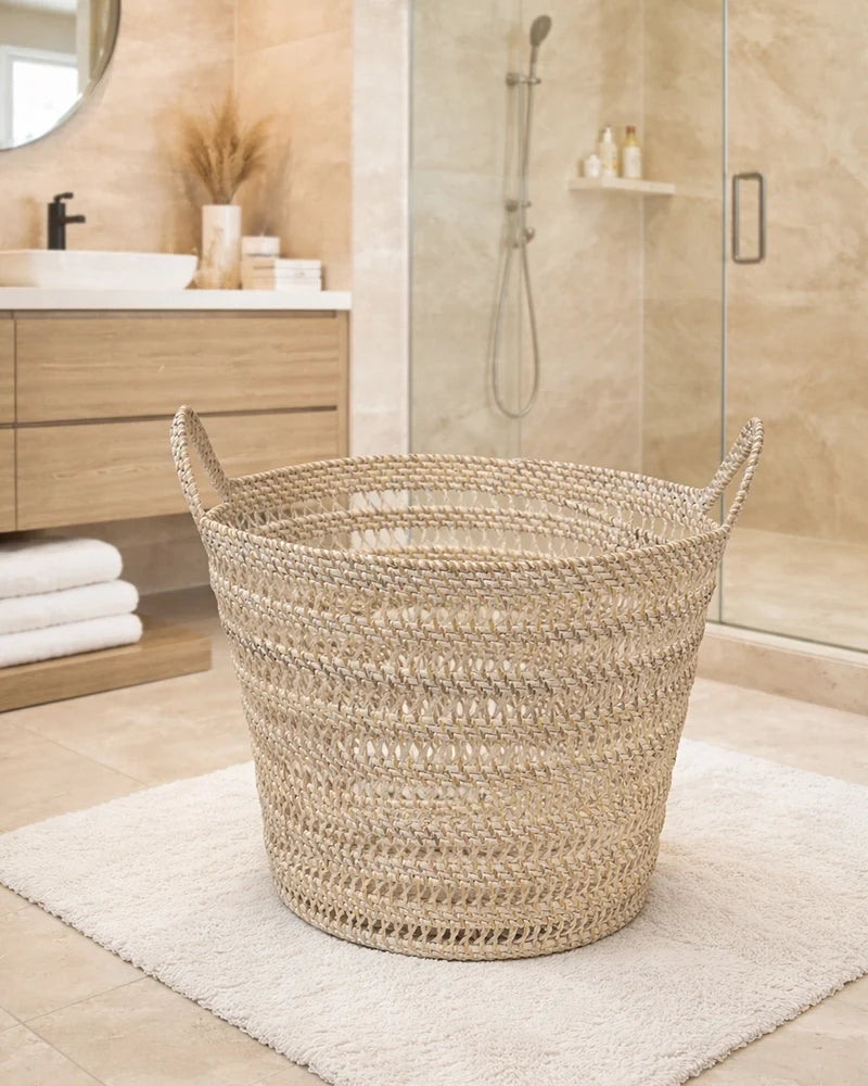 Rattan Laundry Basket with Handles for Home and Bathroom