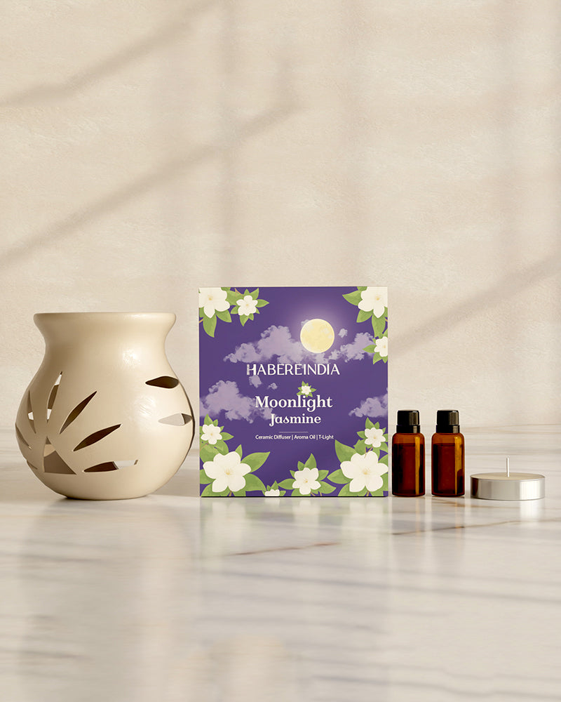 Ceramic Aroma Oil Diffuser Set with 10ml Jasmine Essential Oil & Tea Light Candle