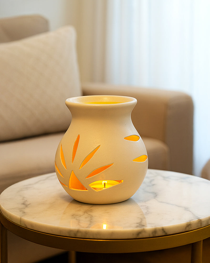 Ceramic Aroma Oil Diffuser Set with 10ml Jasmine Essential Oil & Tea Light Candle