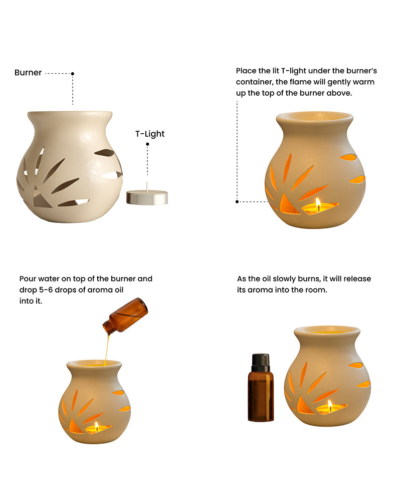 Ceramic Aroma Oil Diffuser Set with 10ml Jasmine Essential Oil & Tea Light Candle