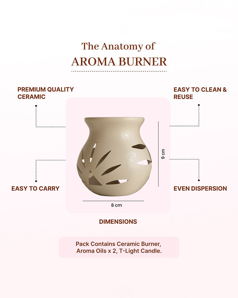 Ceramic Aroma Oil Diffuser Set with 10ml Jasmine Essential Oil & Tea Light Candle
