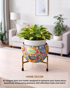 Mandala Print Metal Plant Pot with Stand