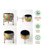 Mandala Print Metal Plant Pot with Stand
