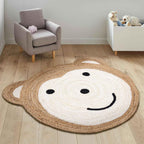 Handmade Teddy Bear Design White Round Jute Carpet For Kids Room