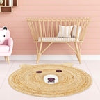 Handmade Teddy Bear Design Beige Round Jute Carpet For Bedroom