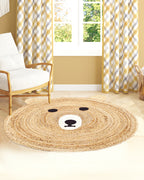 Handmade Teddy Bear Design Beige Round Jute Carpet For Bedroom