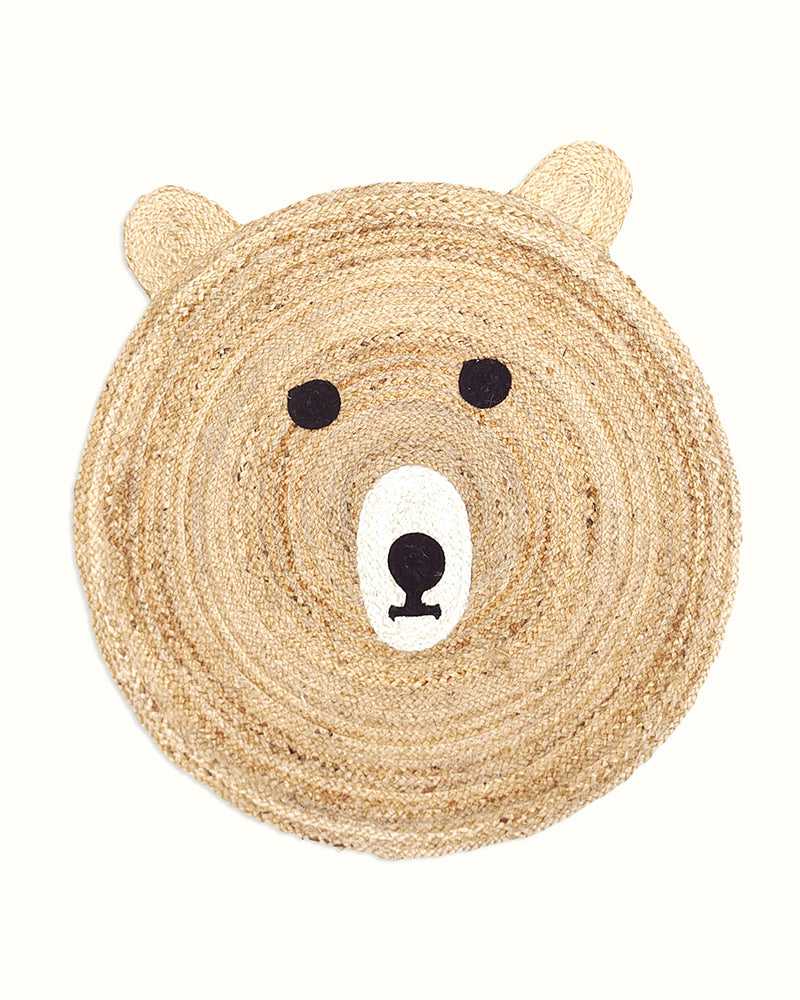 Handmade Teddy Bear Design Beige Round Jute Carpet For Bedroom