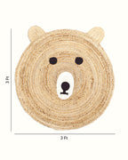 Handmade Teddy Bear Design Beige Round Jute Carpet For Bedroom