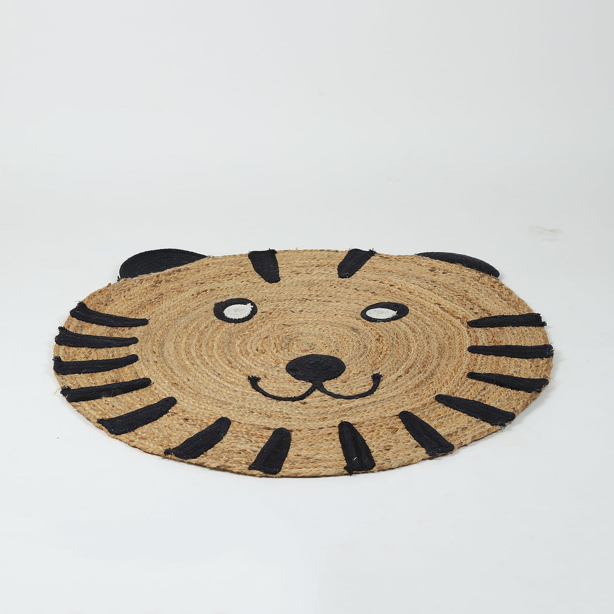 Handwoven Tiger Design Beige Round Jute Carpet For Bedroom And Hall