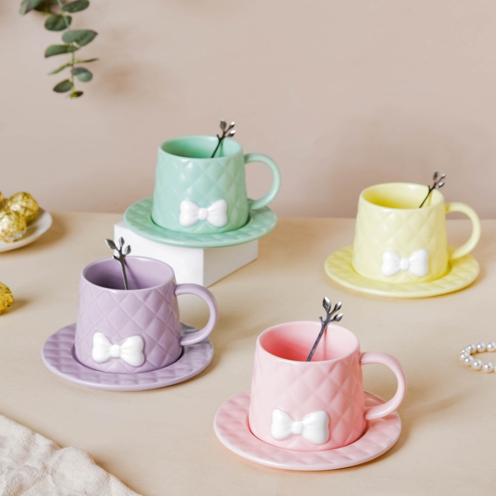 Textured Bow Cup With Plate Nestasia