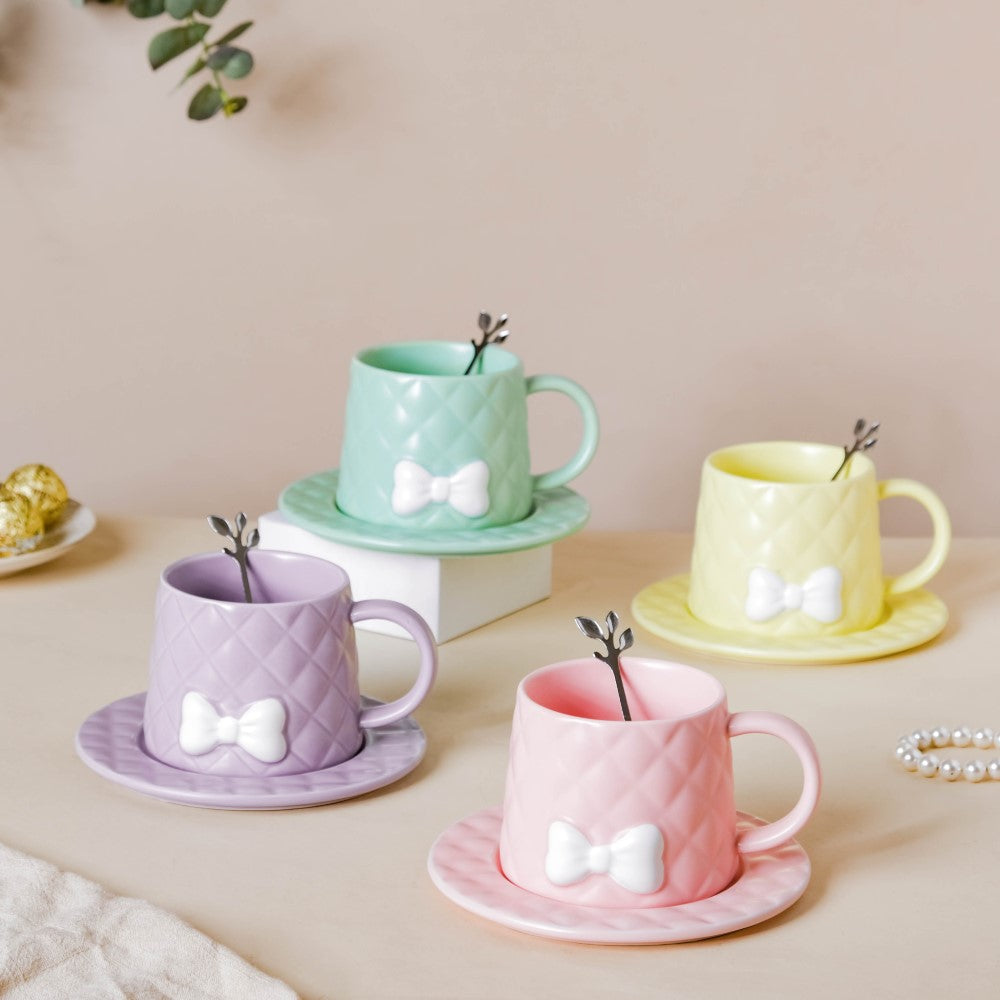 Textured Bow Cup With Plate Nestasia