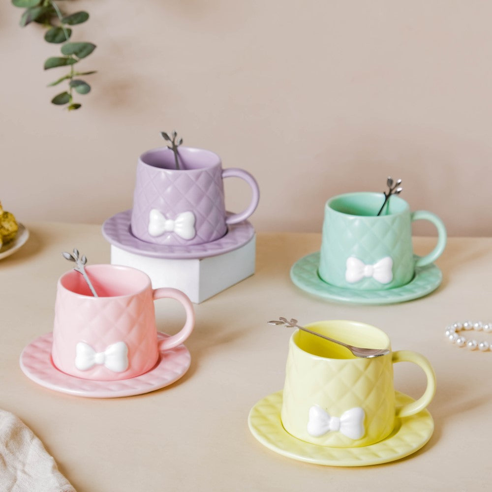 Textured Bow Cup With Plate Nestasia