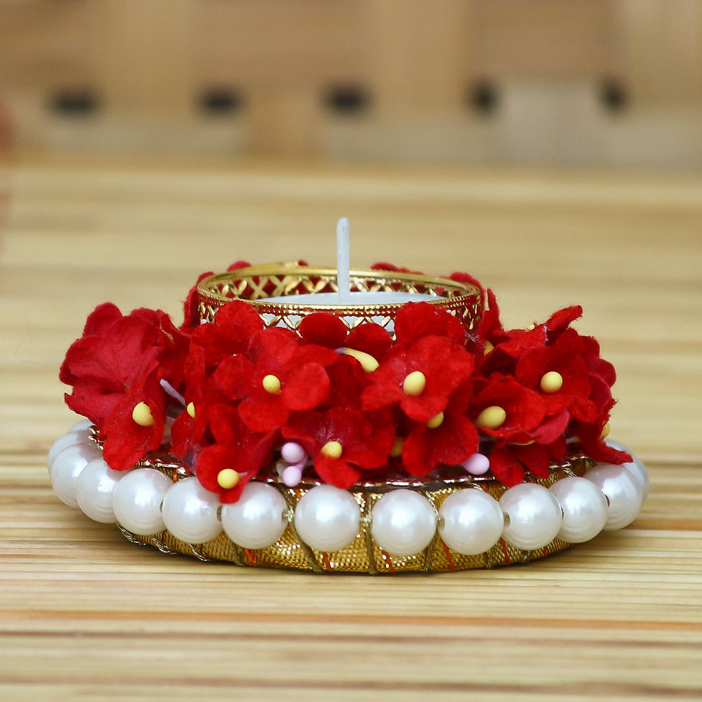 Floral and Stone Work Design Handcrafted Tea Light Holder Kafalo