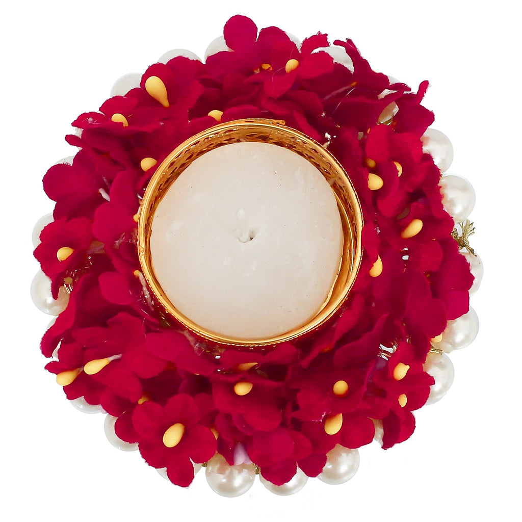 Floral and Stone Work Design Handcrafted Tea Light Holder Kafalo